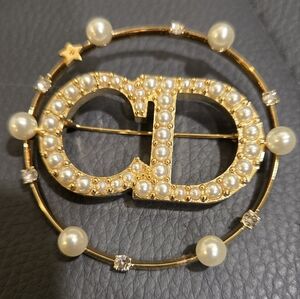 Dior Gold and Pearl Circle Brooch
